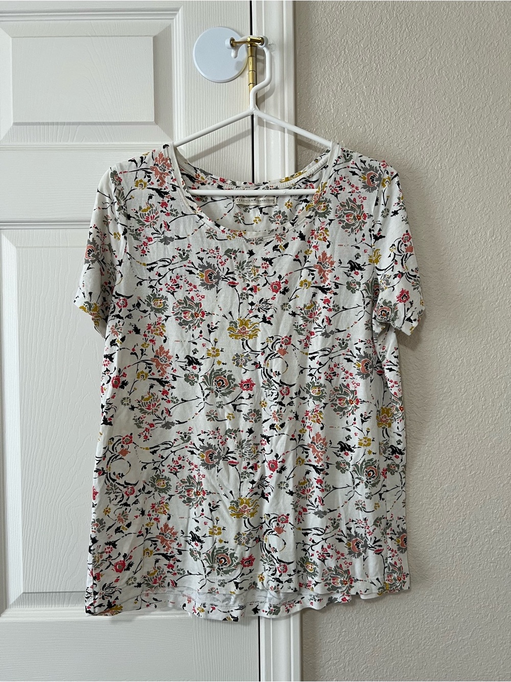 Peruvian Connection Floral Pima Cotton Modal Short Sleeve Top Size M